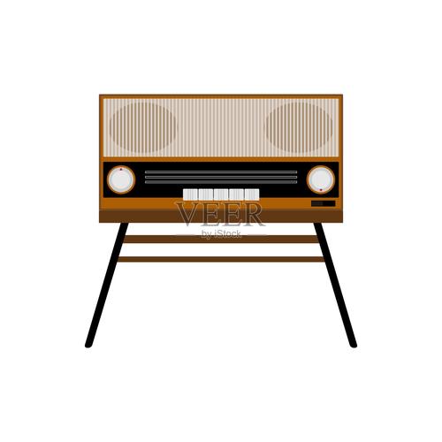 孤立的旧收音机复古的电子产品平面向量插图插画图片素材
